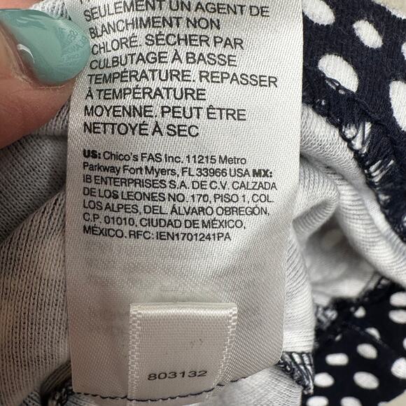 Chico's Polka Dot Everyday 3/4 Sleeve Tee Top Navy White Chico 3 US XL Nautical - Picture 8 of 10